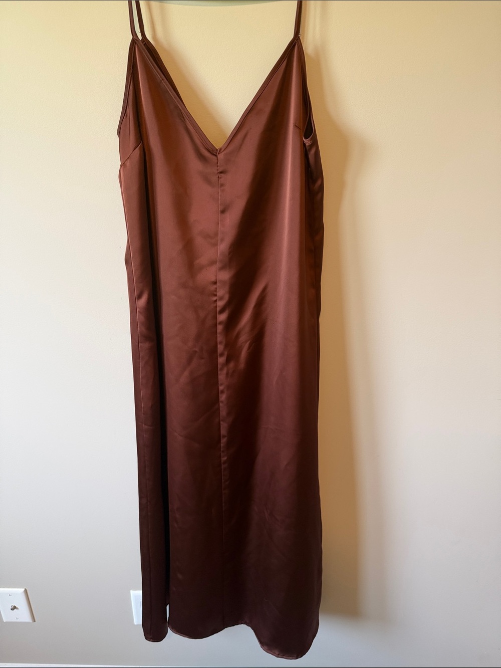 HM Chocolate Brown Satin V-Neck Slip Midi Dress Minimalist Cocktail Dress 90s Sm